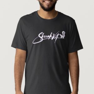 Model wearing SkunkVA Signature Script Tee in black - Lucky Dog Seed Co