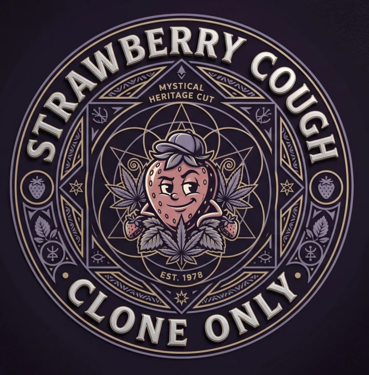Strawberry Couch clone only cannabis seed logo with mystical design elements.